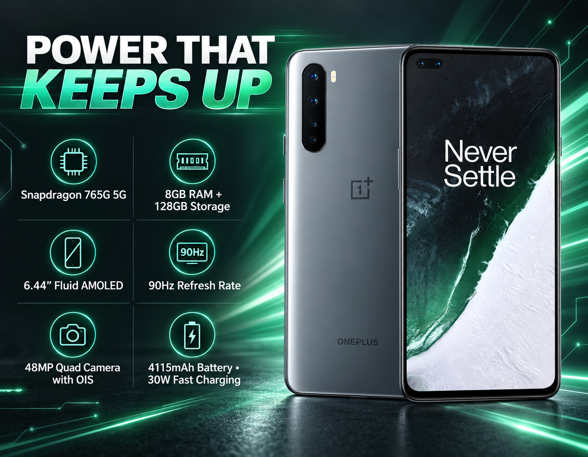 OnePlus Nord 5G AC2003 Dual SIM 128GB 8GB RAM GSM Unlocked - Gray Onyx