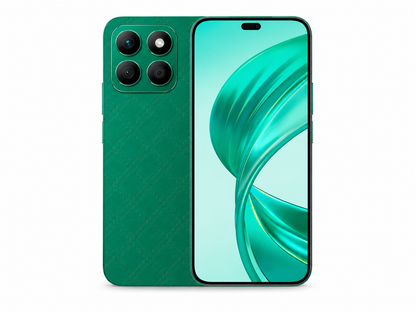 Glamorous green smartphone with quad rear cameras and curved edge display
