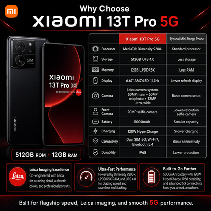 Xiaomi mI 13T Pro 5G Dual SIM 512GB ROM 12GB RAM GSM Unlocked - Black