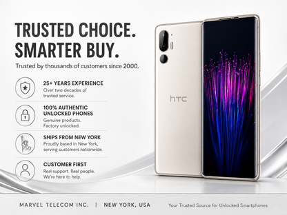 HTC U24 Pro 5G  White HTC smartphone standing upright, front display with purple-blue light pattern