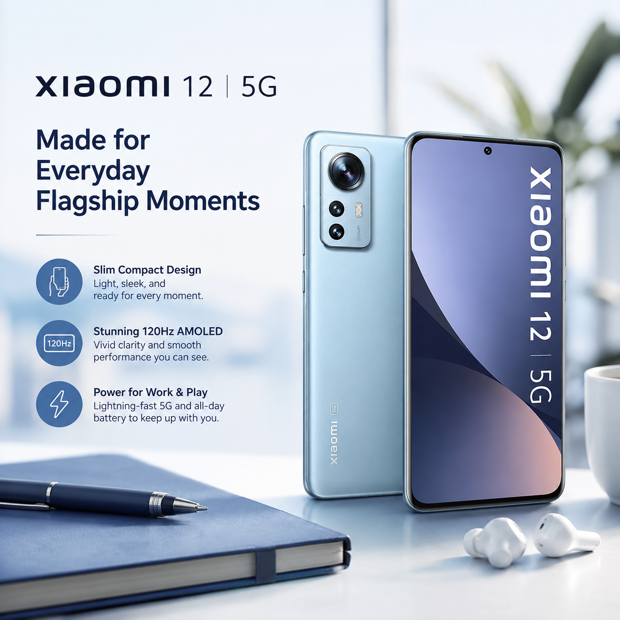 Xiaomi 12 5G Dual SIM 256GB ROM 8GB RAM GSM Unlocked - Blue