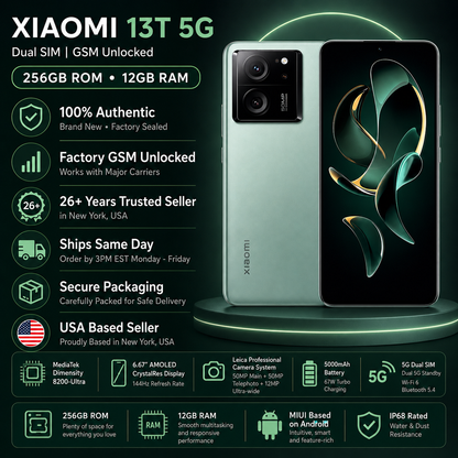 Xiaomi mI 13T 5G Dual SIM 256GB ROM 12GB RAM GSM Unlocked - Green