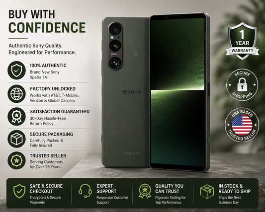 Sony Xperia 1 VI XQ-EC72 5G Dark green Sony Xperia smartphone with three-lens rear camera, front display facing forward