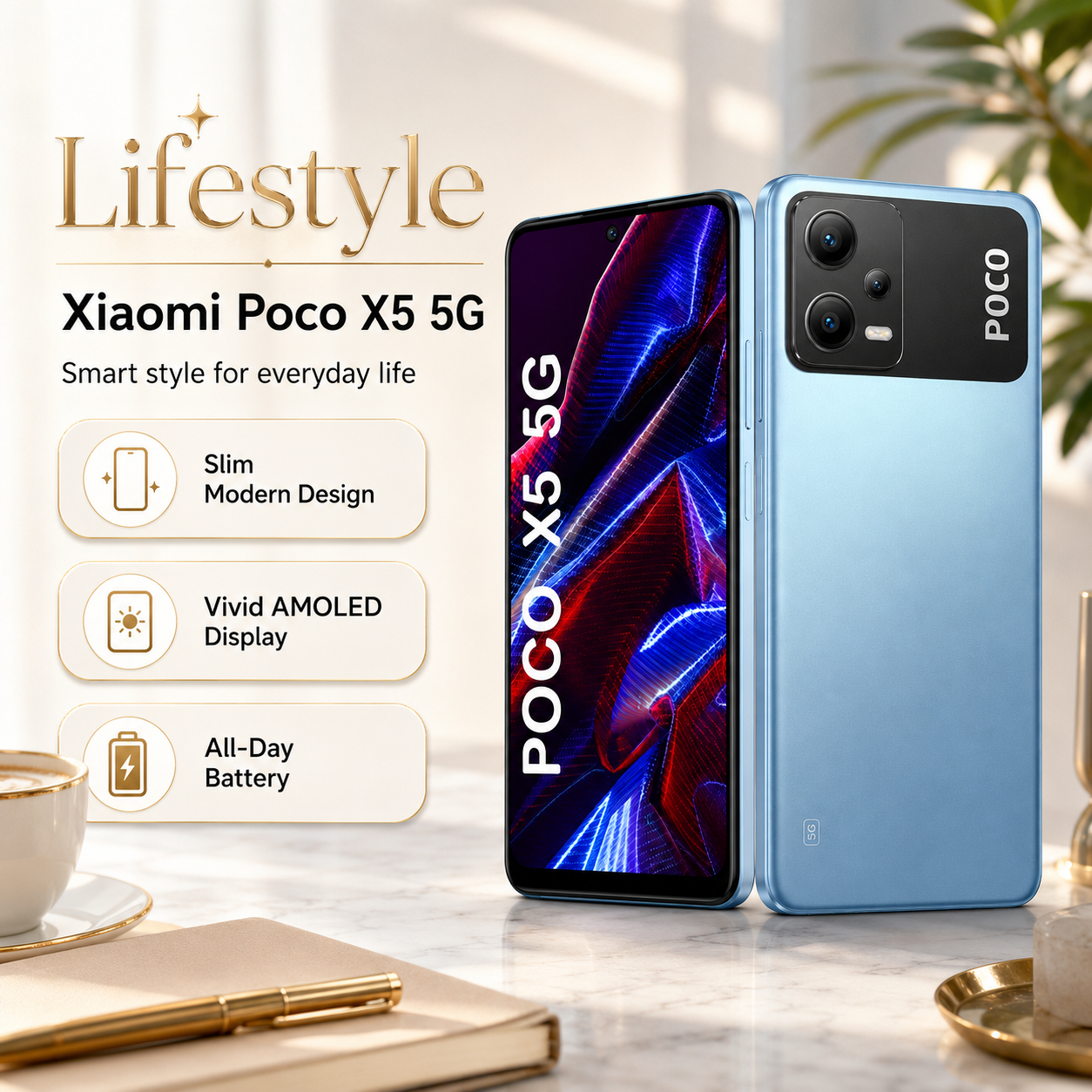 Xiaomi Poco X5 5G, Dual SIM, 256GB ROM 8GB RAM GSM Unlocked - Blue
