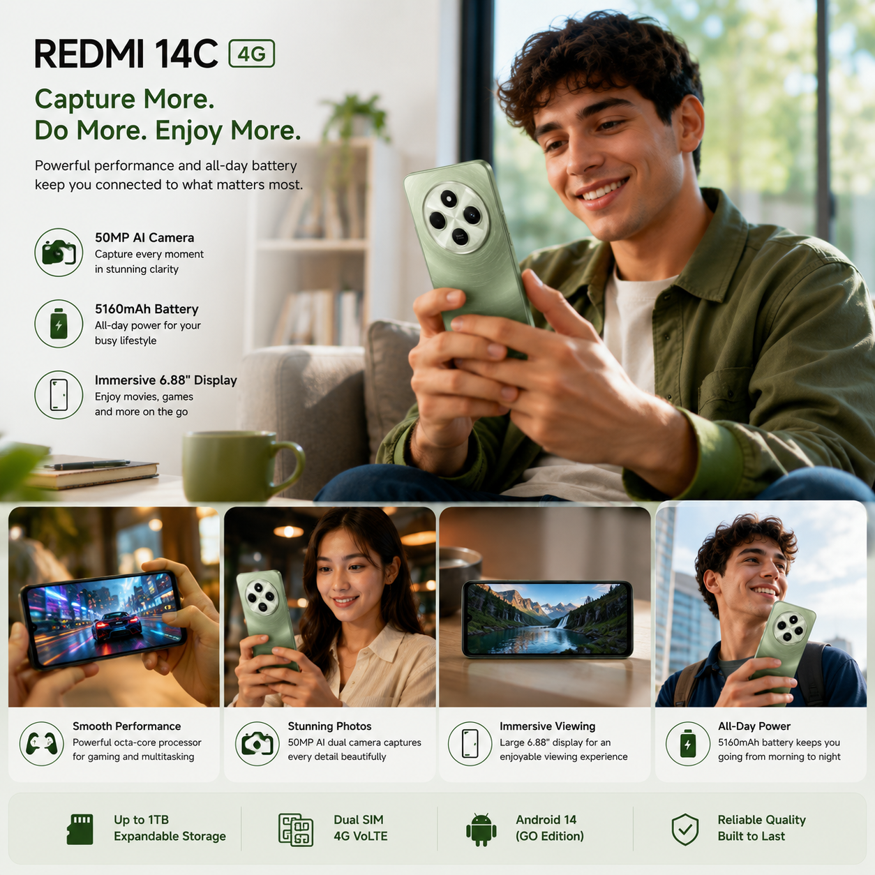 Xiaomi Redmi 14C 4G 128GB ROM 4GB RAM Dual SIM GSM Unlocked