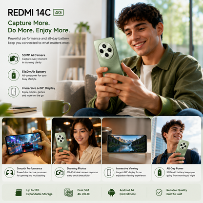 Xiaomi Redmi 14C 4G 128GB ROM 4GB RAM Dual SIM GSM Unlocked - Green