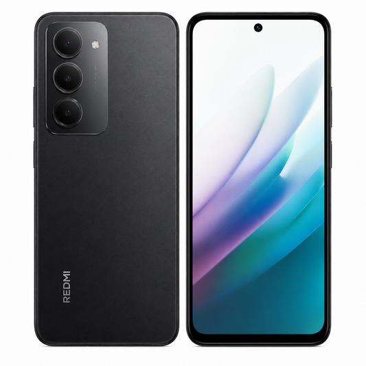 Black Android smartphone showing back and front with dual rear cameras