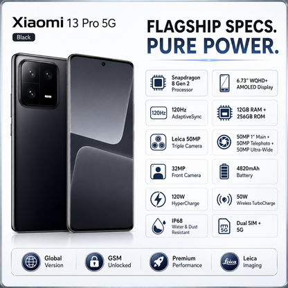 Xiaomi 13 Pro 5G Dual SIM 256GB ROM 12GB RAM Global GSM Unlocked - Black