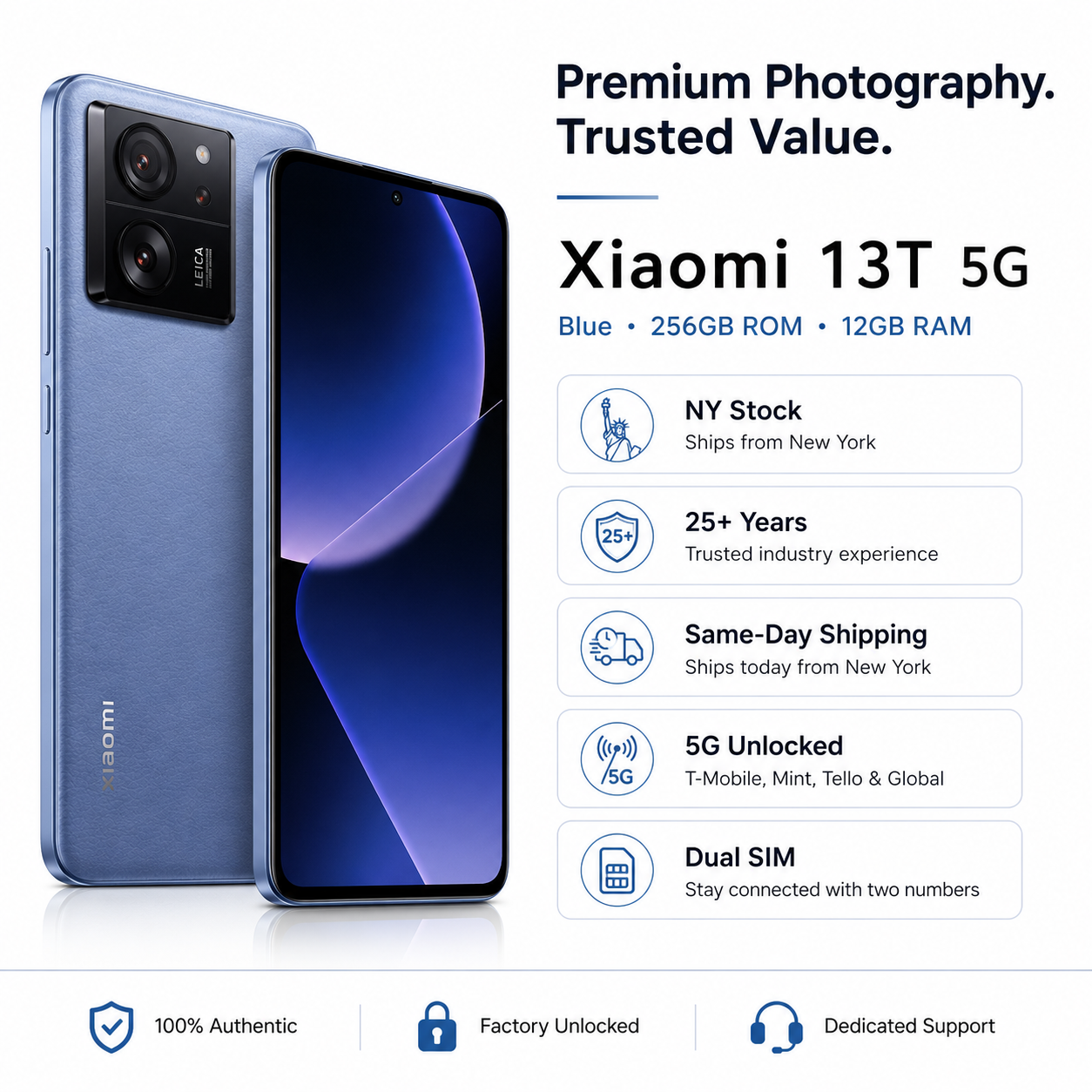 Xiaomi mI 13T 5G Dual SIM 256GB ROM 12GB RAM GSM Unlocked - Blue