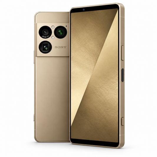 Sony Xperia 1 VIII XQ-GE74 Gold smartphone front and back with triple camera module and side buttons