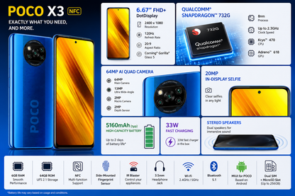 Xiaomi Poco X3 NFC 64GB, 6GB RAM, GSM LTE Unlocked - Cobalt Blue
