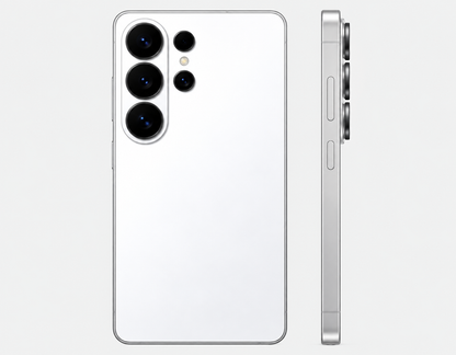 Samsung Galaxy S26 Ultra 5G White Samsung Galaxy phone back with triple camera array and side buttons, plus S Pen