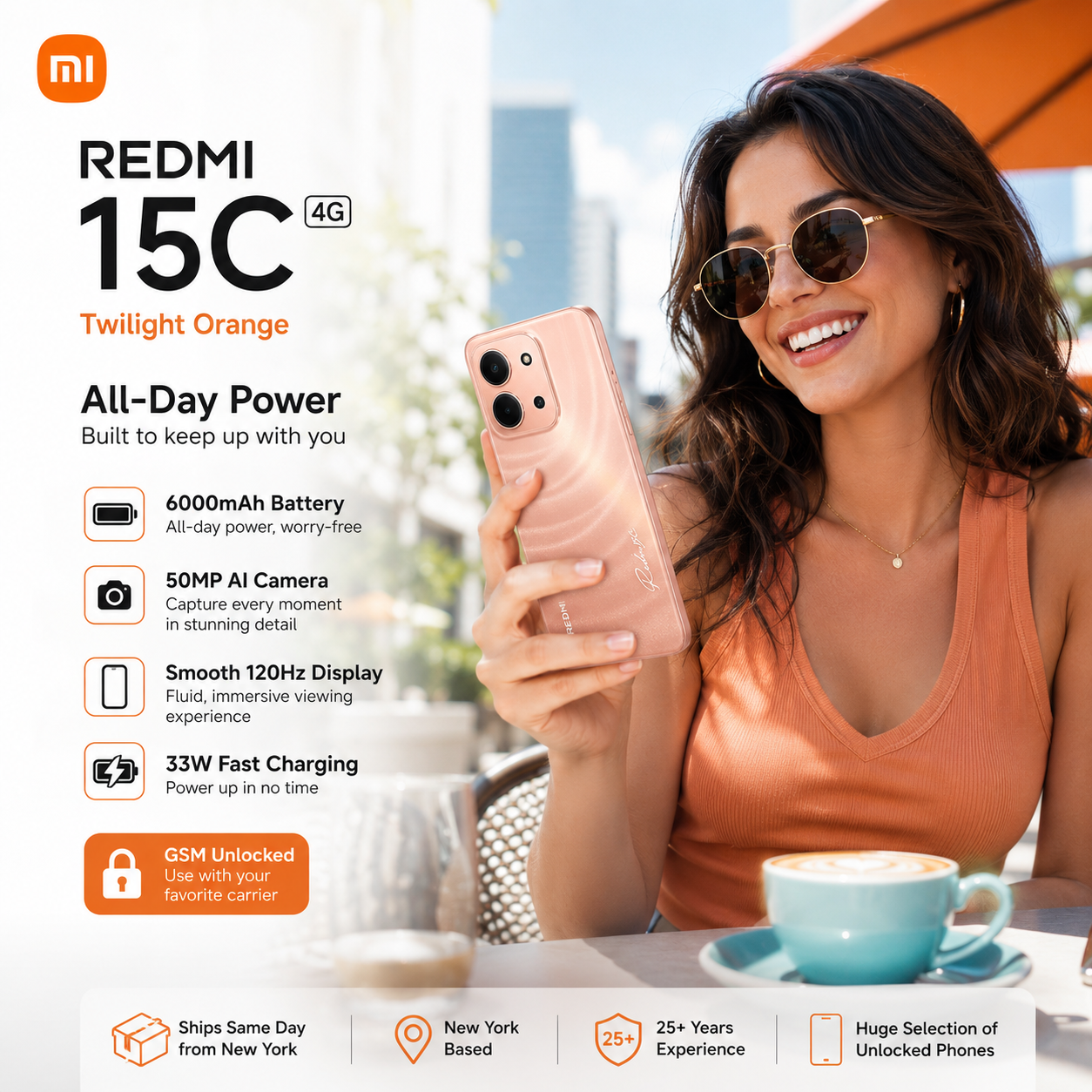 XIAOMI Redmi 15C 4G 128GB ROM 4GB RAM Dual SIM GSM Unlocked - Orange