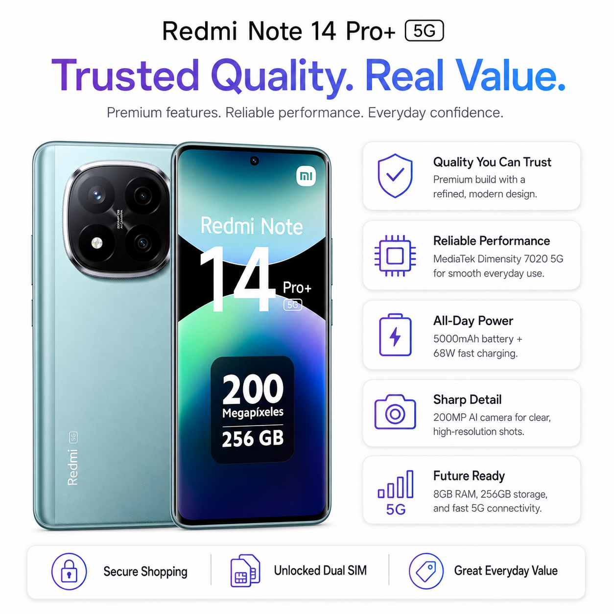 Xiaomi Redmi Note 14 Pro Plus 5G 256GB ROM 8GB RAM Dual SIM GSM Unlocked - Frost Blue