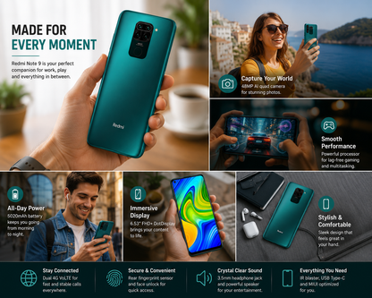Xiaomi Redmi Note 9 4GB RAM + 128GB, 48MP Quad Camera Unlocked - Forest Green