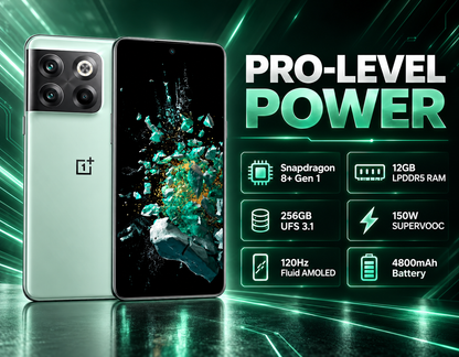 OnePlus Ace Pro 10T Green OnePlus smartphone with shattered-style wallpaper on front screen
