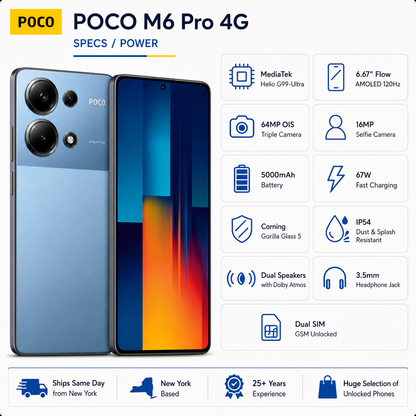 Xiaomi Poco M6 Pro 4G Dual SIM 512GB ROM 12GB RAM GSM Unlocked - Blue