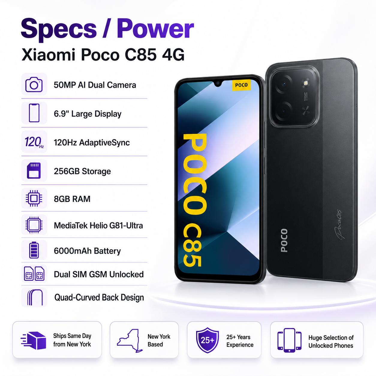 Xiaomi Poco C85 4G 256GB ROM 8GB RAM Dual SIM GSM Unlocked - Black Xiaomi Poco C85 4G 256GB ROM 8GB RAM Dual SIM GSM Unlocked - Black