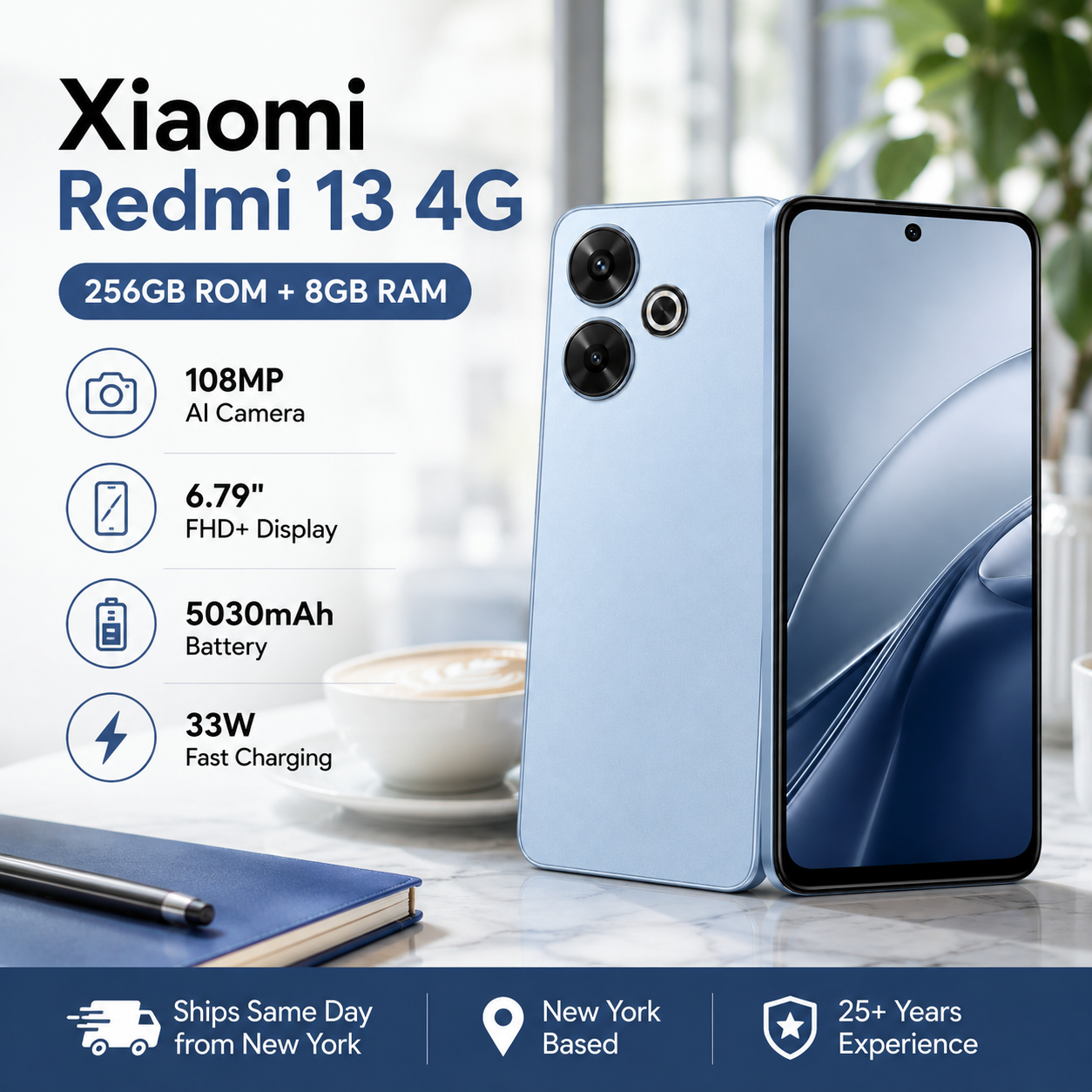 Xiaomi Redmi 13 4G Dual SIM 256GB ROM 8GB RAM GSM Unlocked - Blue