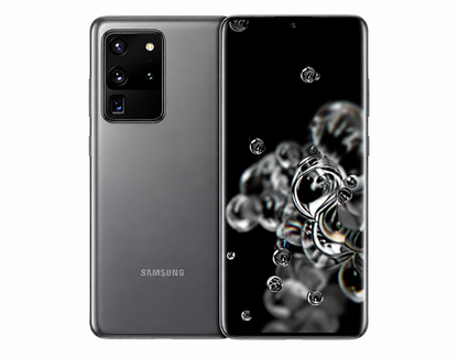 Samsung Galaxy S20 Ultra 5G smartphone, cosmic grey, back and front display shown