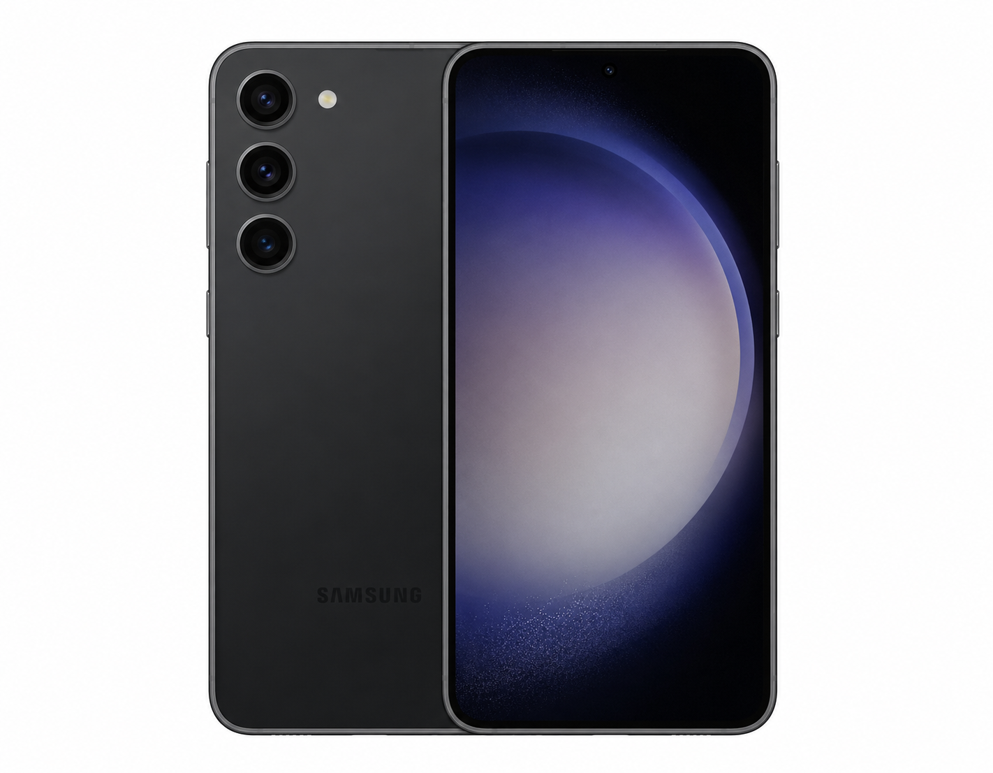 Black Galaxy S23+ smartphone, triple rear cameras and curved front display