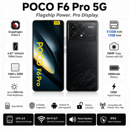 Xiaomi Poco F6 PRO 5G 512GB ROM 12GB RAM Dual SIM GSM Unlocked - Black