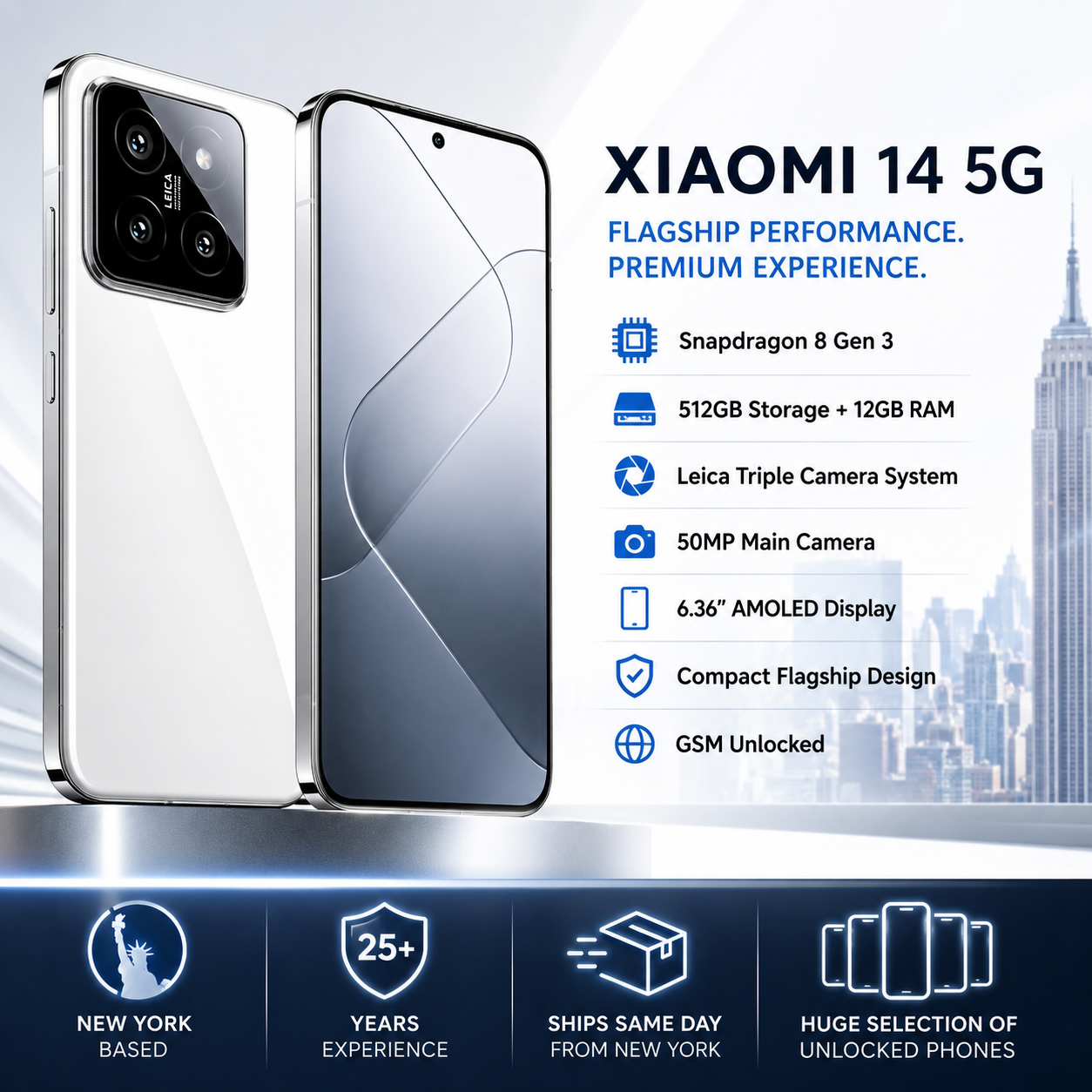 Xiaomi 14 5G 512GB ROM 12GB RAM Dual SIM GSM Unlocked - White