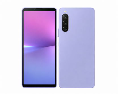 Sony Xperia 10 V XQ-DC72 Lavender smartphone with dual camera module and front display, front and back view