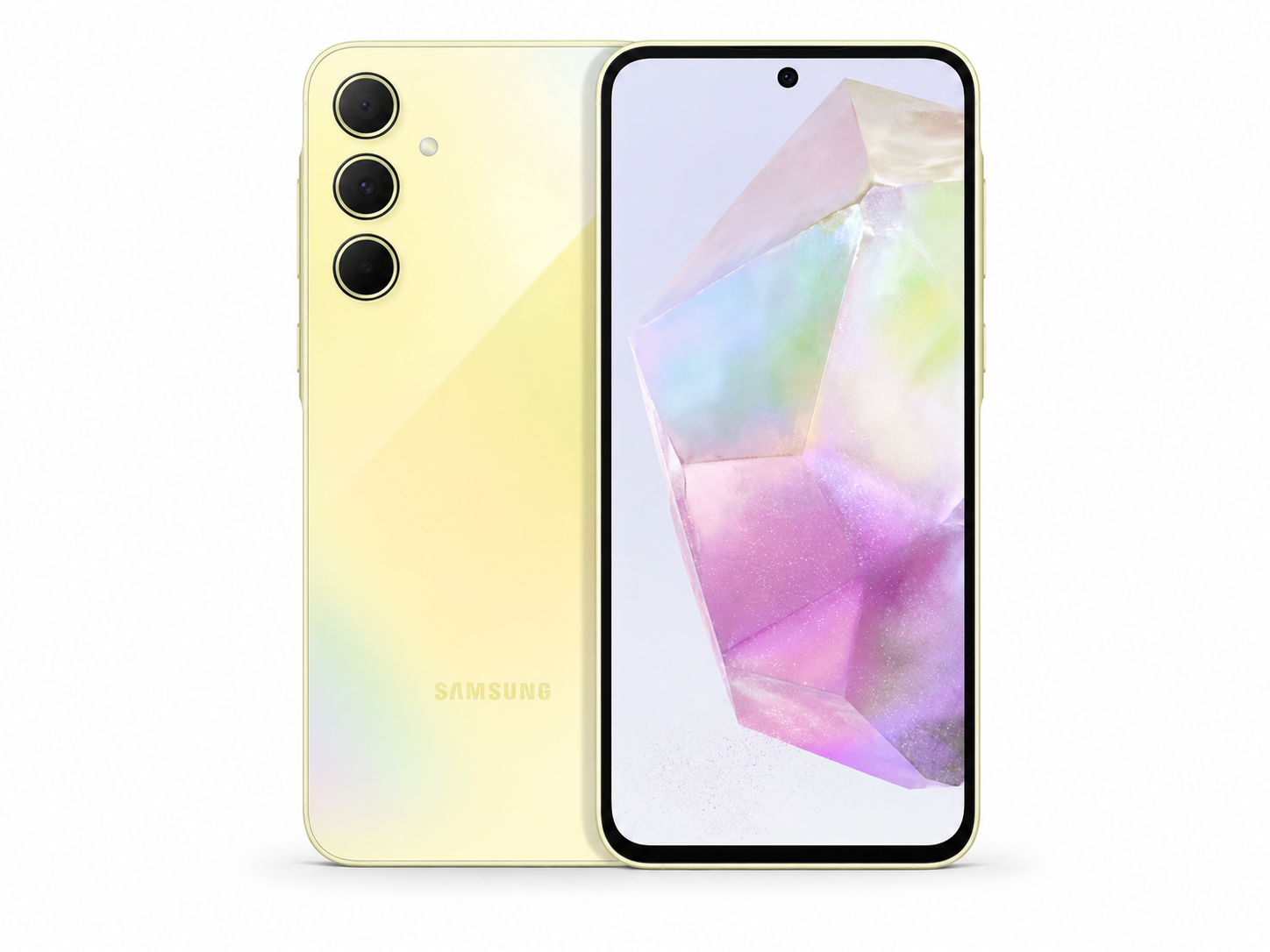 Samsung Galaxy A35 5G dual-SIM phone, lemon yellow back with triple rear cameras