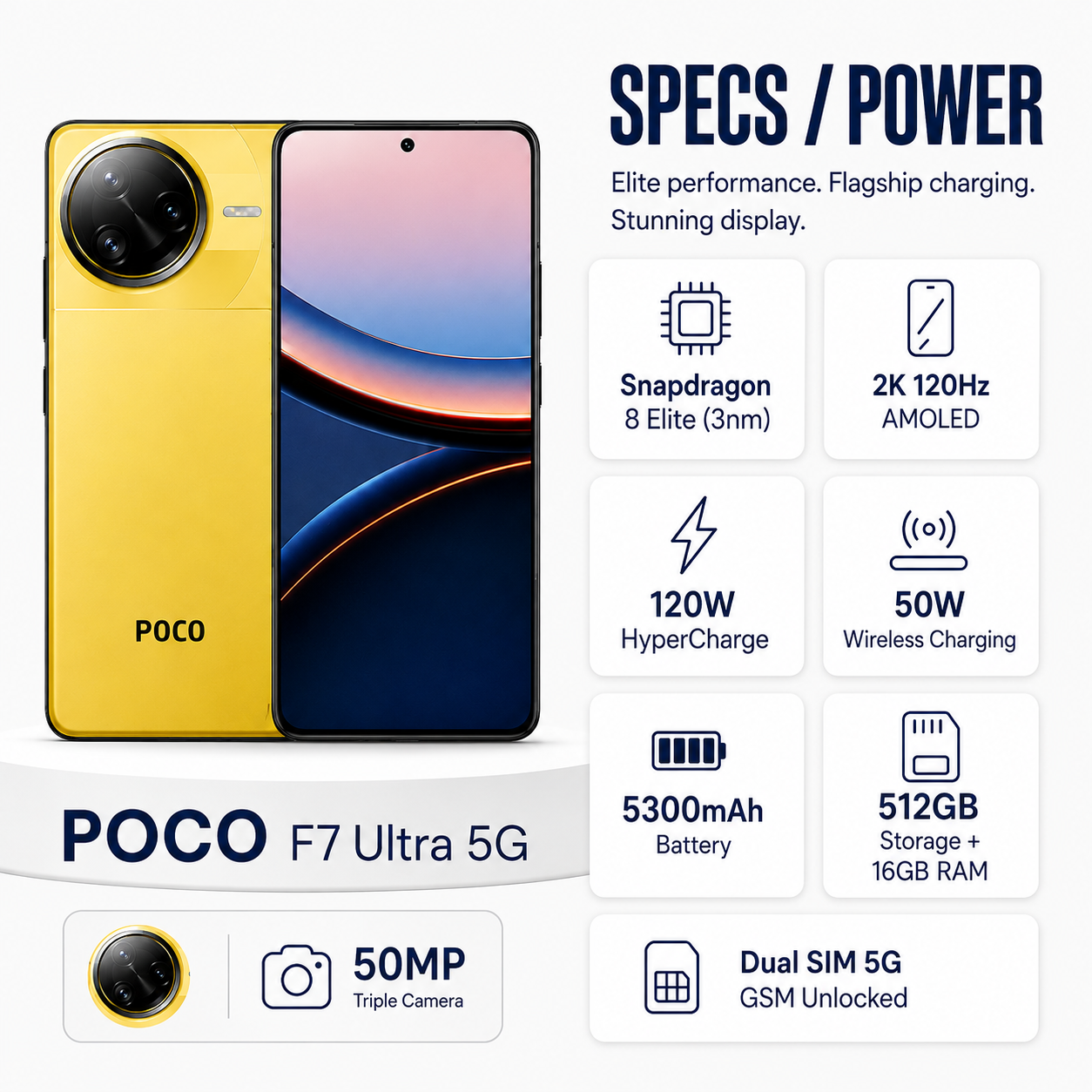 Xiaomi Poco F7 Ultra 5G 512GB ROM 16GB RAM Dual sim GSM Unlocked - Yellow