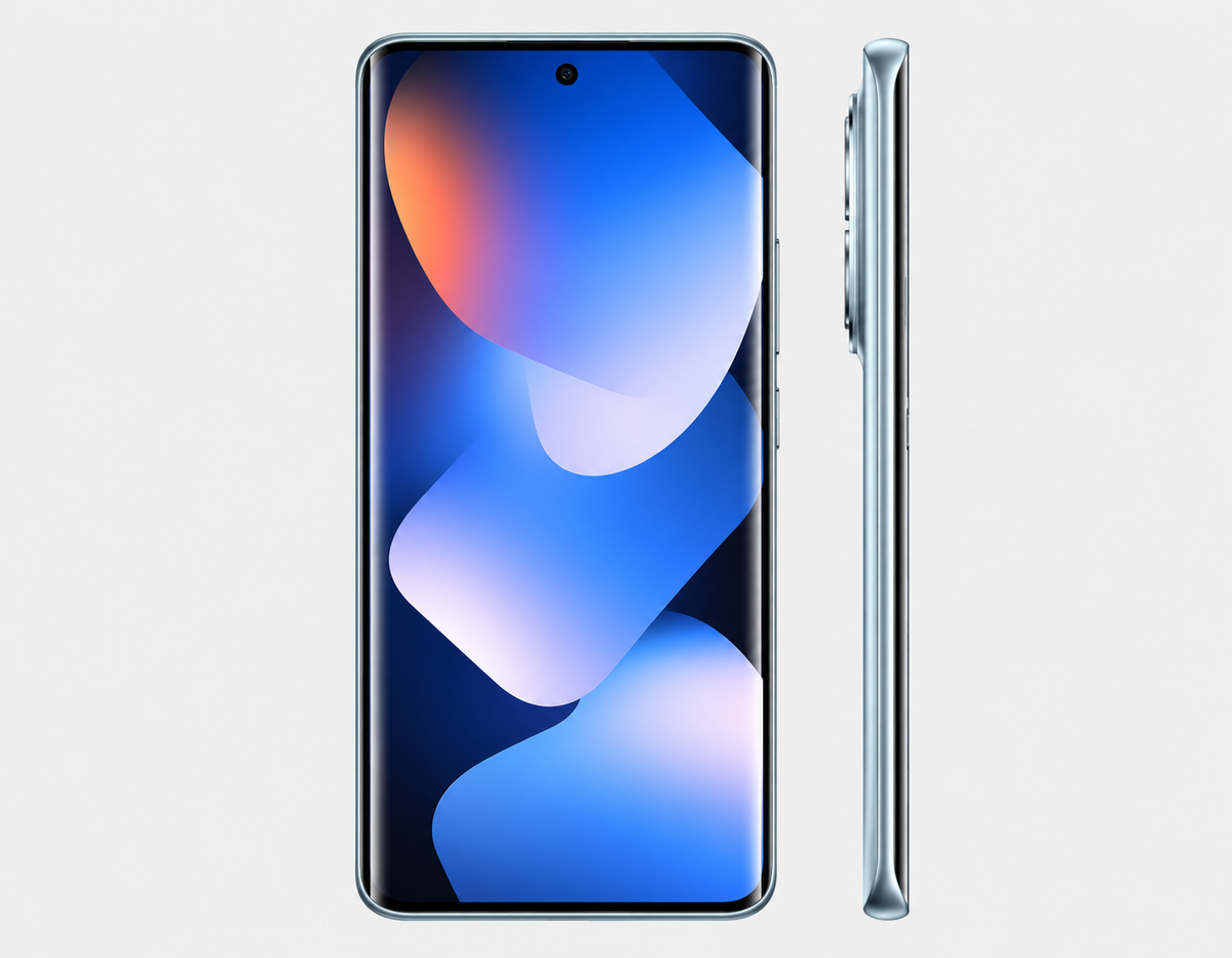 Xiaomi Redmi Note 15 5G  Blue Xiaomi smartphone front view with side profile and button edge