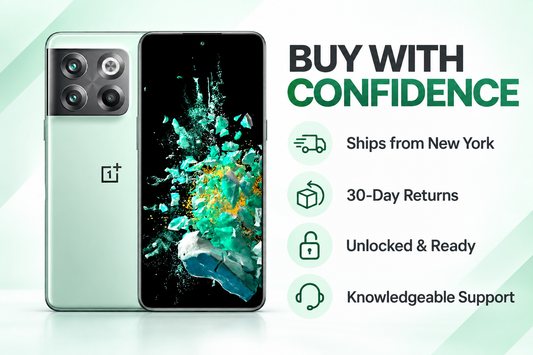 OnePlus Ace Pro 10T Jade Green unlocked smartphone shown front and back with rear camera module