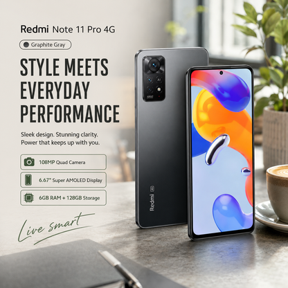 Xiaomi Redmi Note 11 Pro 4G 128GB 6GB RAM Dual SIM GSM Unlocked - Graphite Gray