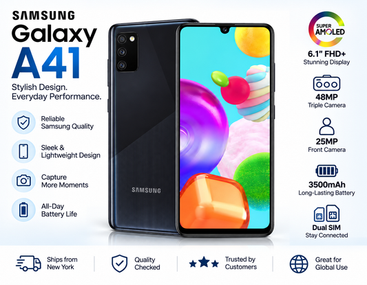 Samsung Galaxy A41 A415F-DSN 64GB 4GB RAM Dual SIM GSM unlocked -Prism Crush Black