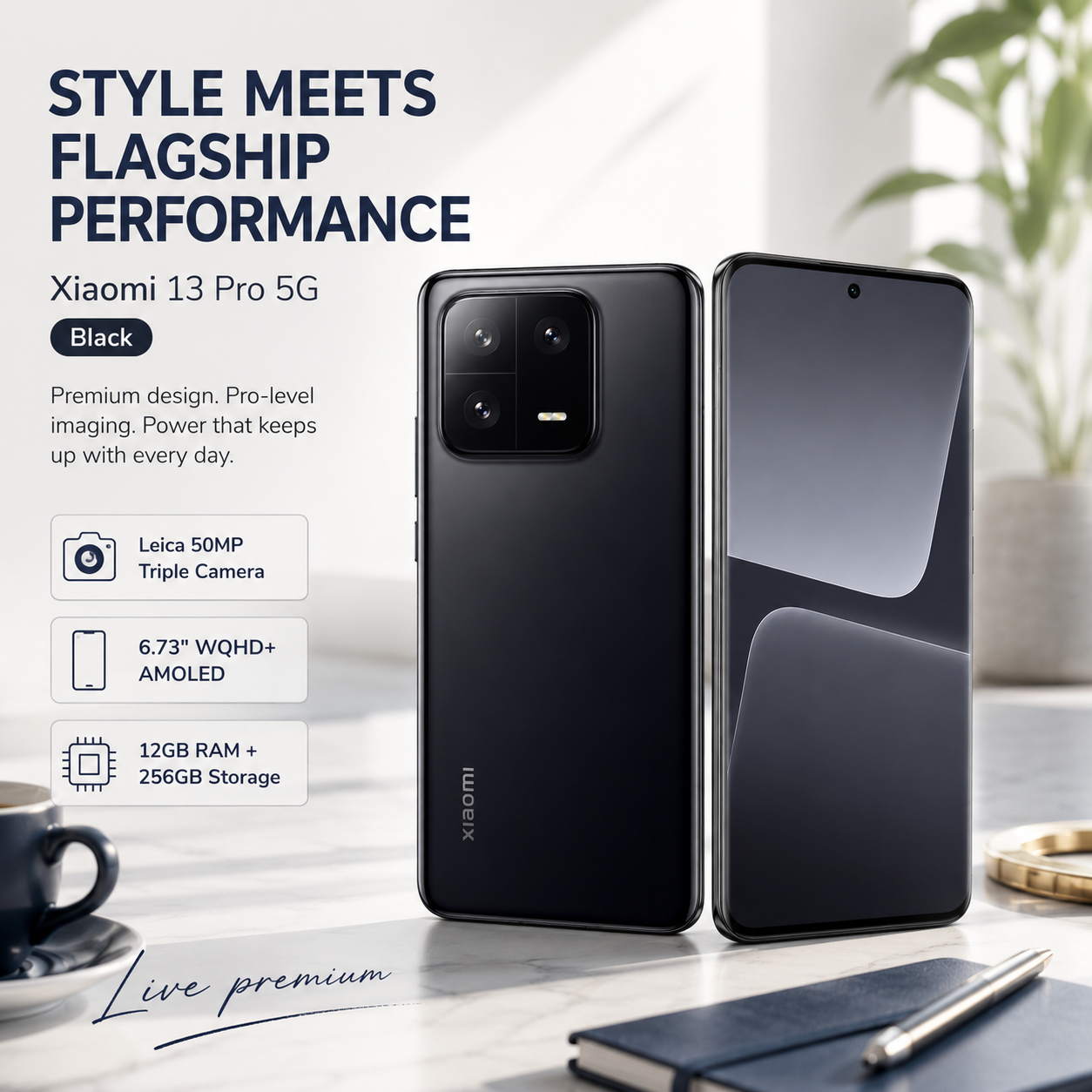 Xiaomi 13 Pro 5G Dual SIM 256GB ROM 12GB RAM Global GSM Unlocked - Black