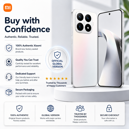 White Xiaomi 17T 5G phone front and back with quad rear cameras on display