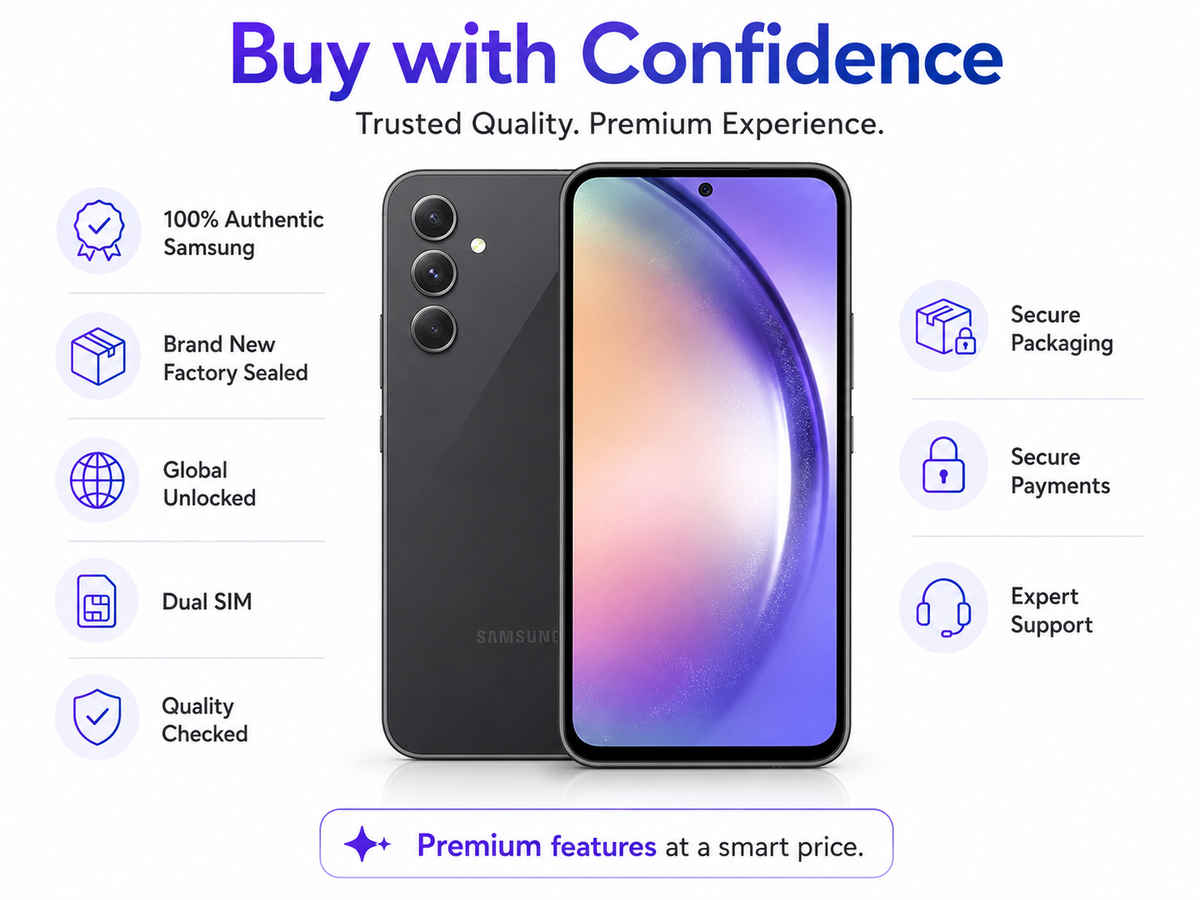 Graphite Samsung Galaxy A54 5G smartphone with front display and rear cameras