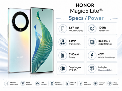 Silver smartphone front view with curved display and triple rear cameras