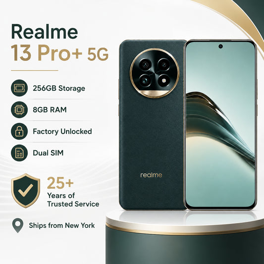 Realme 13 Pro Plus 5G Realme green smartphone with dual cameras and matching front display