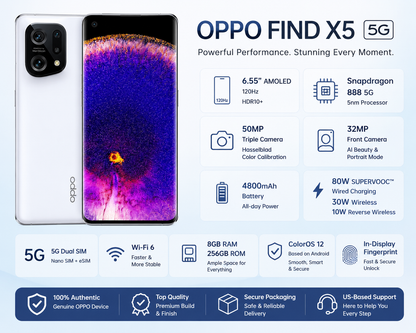 Oppo Find X5 5G CPH2307 DUAL SIM 8GB RAM 256GB ROM GSM Unlocked - White