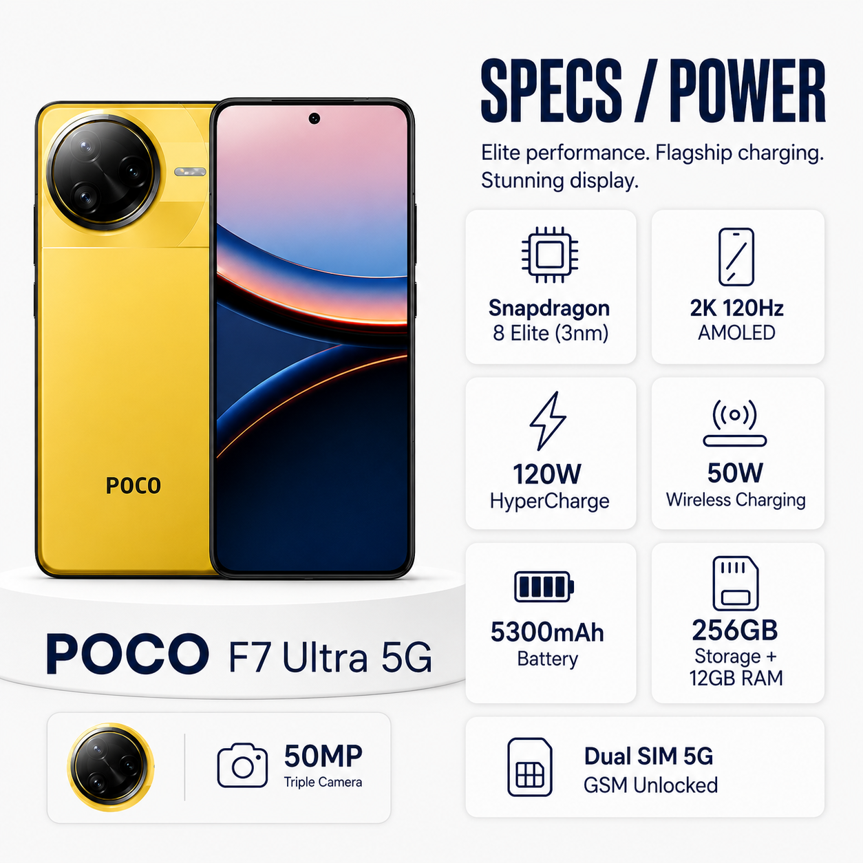 Xiaomi Poco F7 Ultra 5G 256GB ROM 12GB RAM Dual sim GSM Unlocked - Yellow