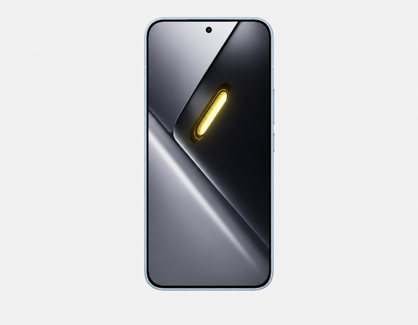 Xiaomi Poco X8 PRO MAX 5G Blue smartphone front view with dark screen and glowing camera indicator