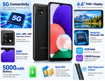 Samsung Galaxy A22 5G A226BR Dual SIM 128GB 4GB RAM GSM Unlocked Latin Version - Gray