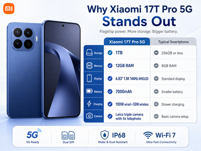 XIAOMI Mi 17T PRO 5G 1TB ROM 12GB RAM Dual SIM GSM Unlocked - Blue