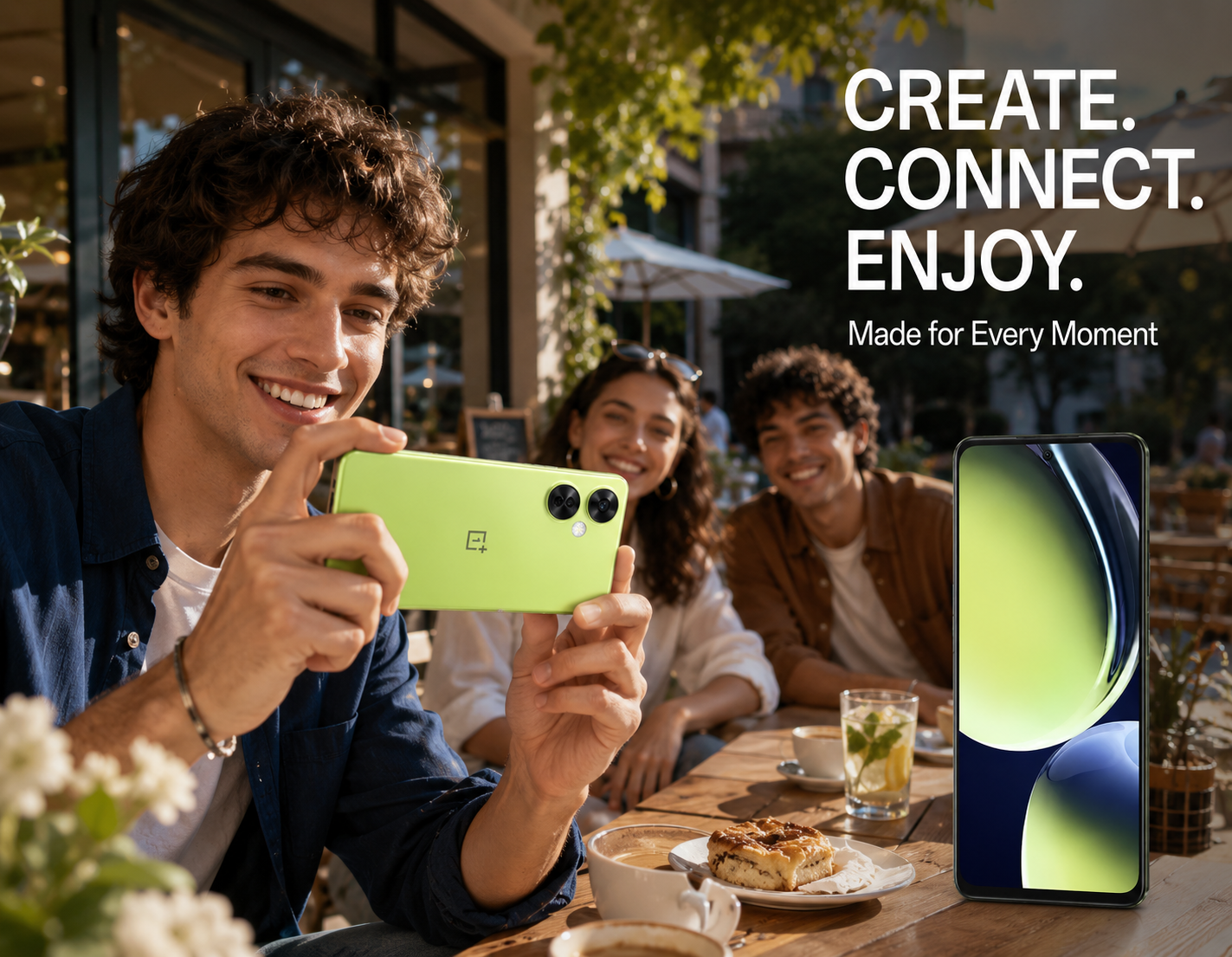 Pastel lime OnePlus Nord CE 3 Lite 5G phone held in hand, front display visible