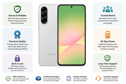 Samsung Galaxy A56 5G dual SIM phone with gray body, front view