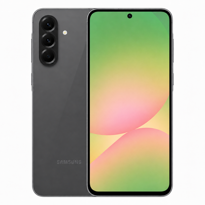 Samsung Galaxy A56 5G Graphite Samsung Galaxy smartphone front and back view with green gradient display