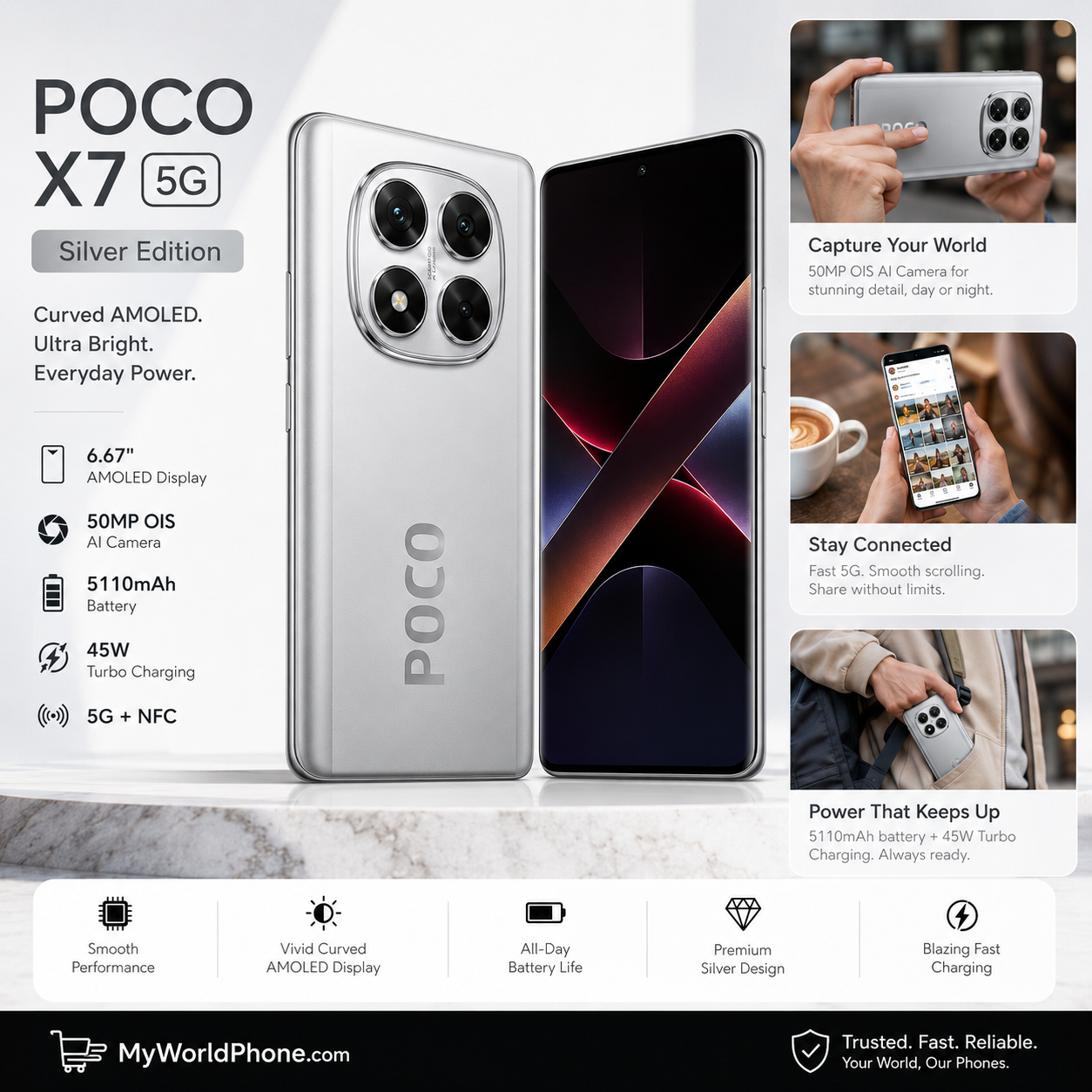 Xiaomi Poco X7 5G 256GB ROM 8GB RAM Dual SIM GSM Unlocked - Silver