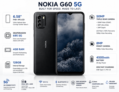 Nokia G60 5G Dual-SIM 128GB ROM + 4GB RAM GSM Unlocked - Black