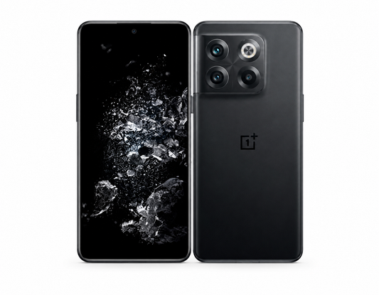 OnePlus Ace Pro 10T dual-SIM smartphone in black, front and back side-by-side